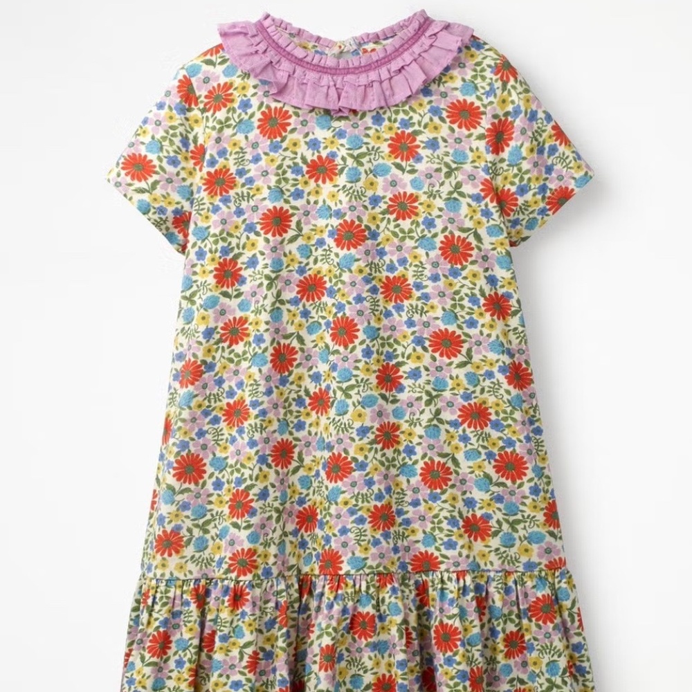 Mini Boden Ruffle Neck Jersey Dress - Multi Jolly Floral | Girls 11/12 yrs old